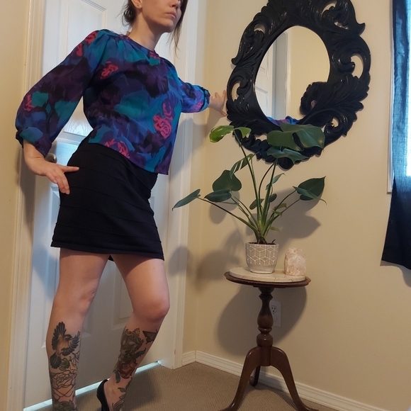 Garey Petites Tops - Garey Petites- Sheer Floral Blouse